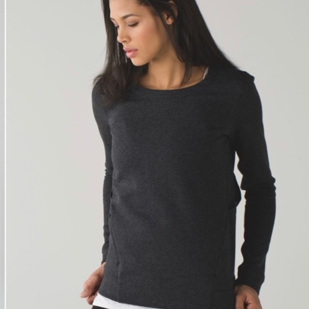 Lululemon &go Endeavor Pullover Heathered Black Back Vent Sweatshirt Size 8